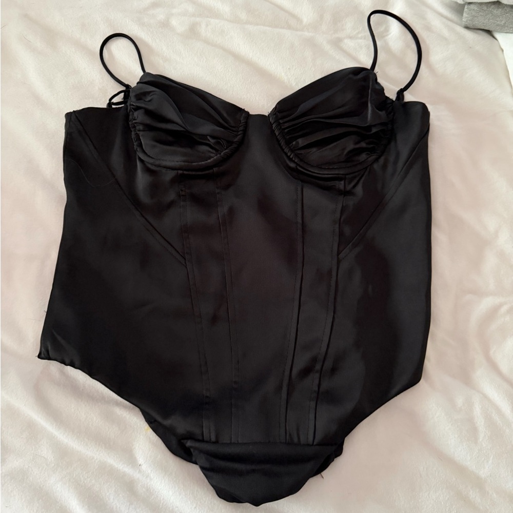 Black Satin One-Piece Swimsuit - Unbranded